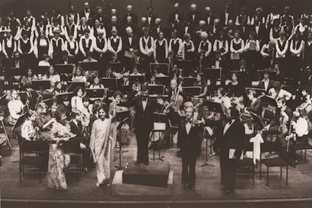 Performance of Beethoven's 9th Symphony with his orchestra, vocal soloists and the Westchester Choral Society. 1980