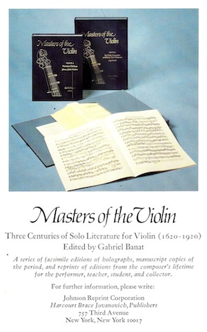 Masters of the Violin, a six volume series of facsimiles of 1st editions LBJ, 1982